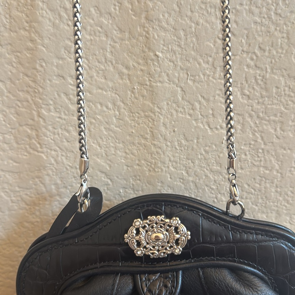 Brighton Black leather Crossbody Bag with Silver Accents - Picture 10 of 11